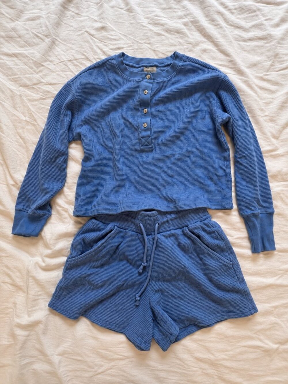 Negative Underwear Blue Waffle Knit Pajama Lounge Set XS